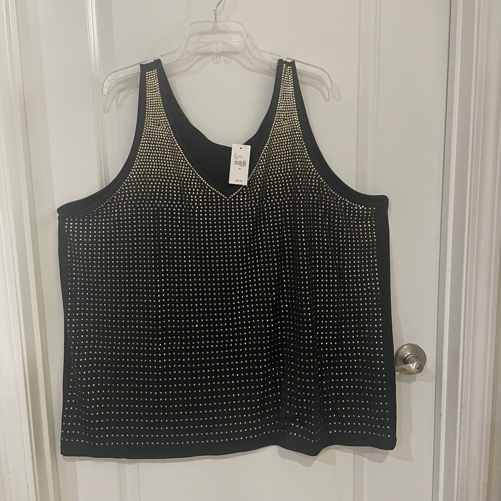 Lane Collection Black Gold Studded V-Neck Tank Top Plus Size 4X NEW